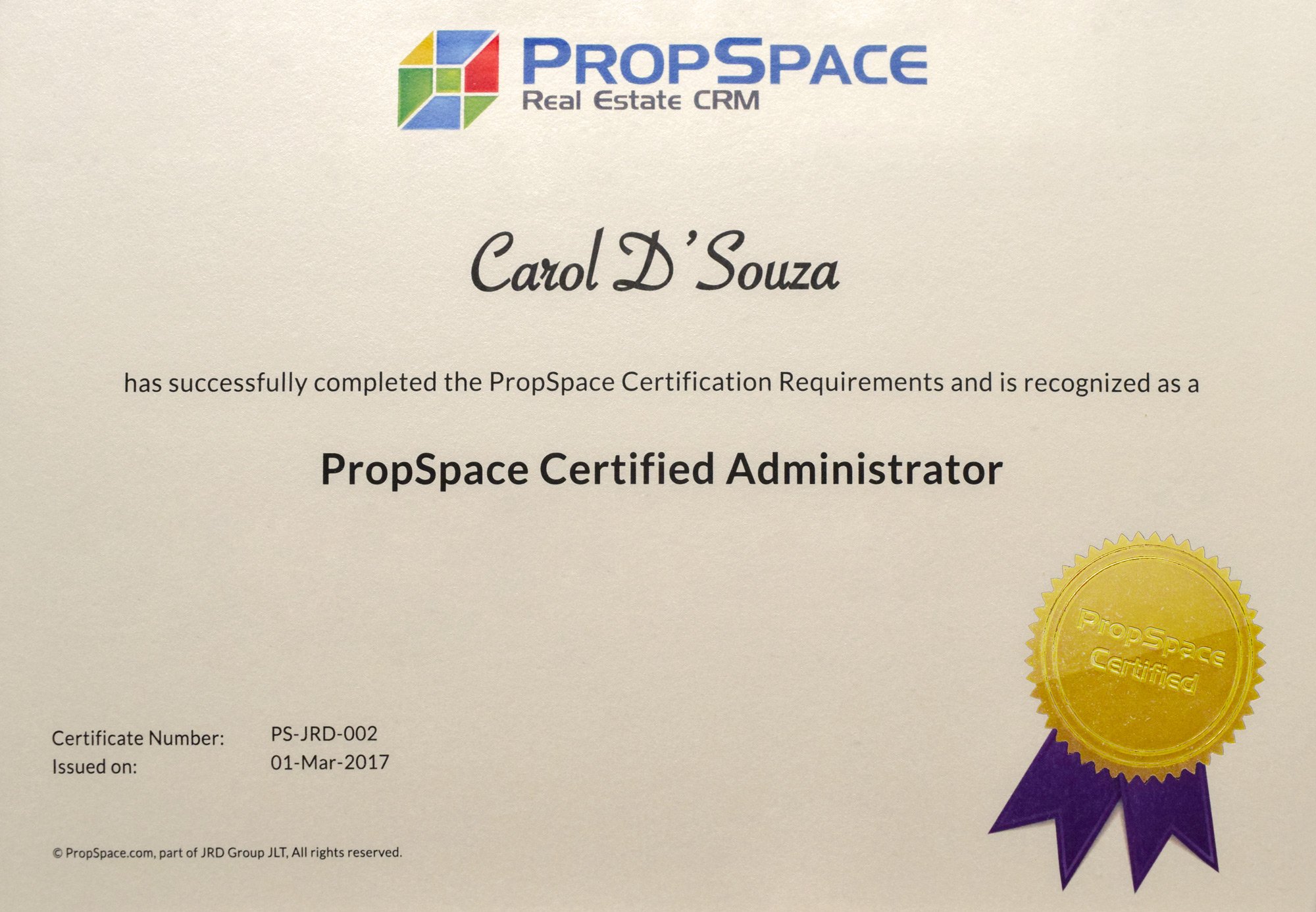 PropSpace Certificate